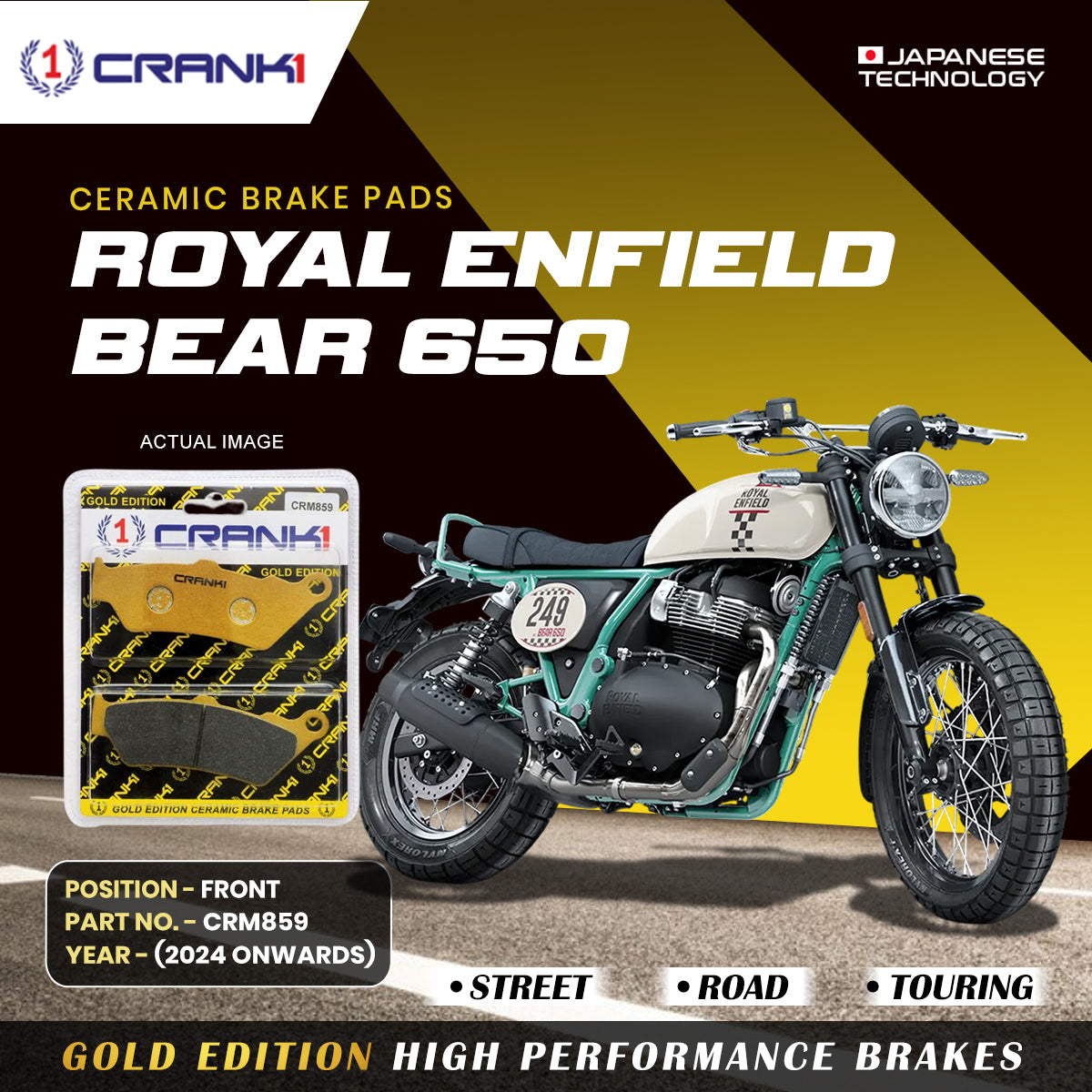 CRANK1 Ceramic Front Brake Pads for Royal Enfield Bear 650 2024