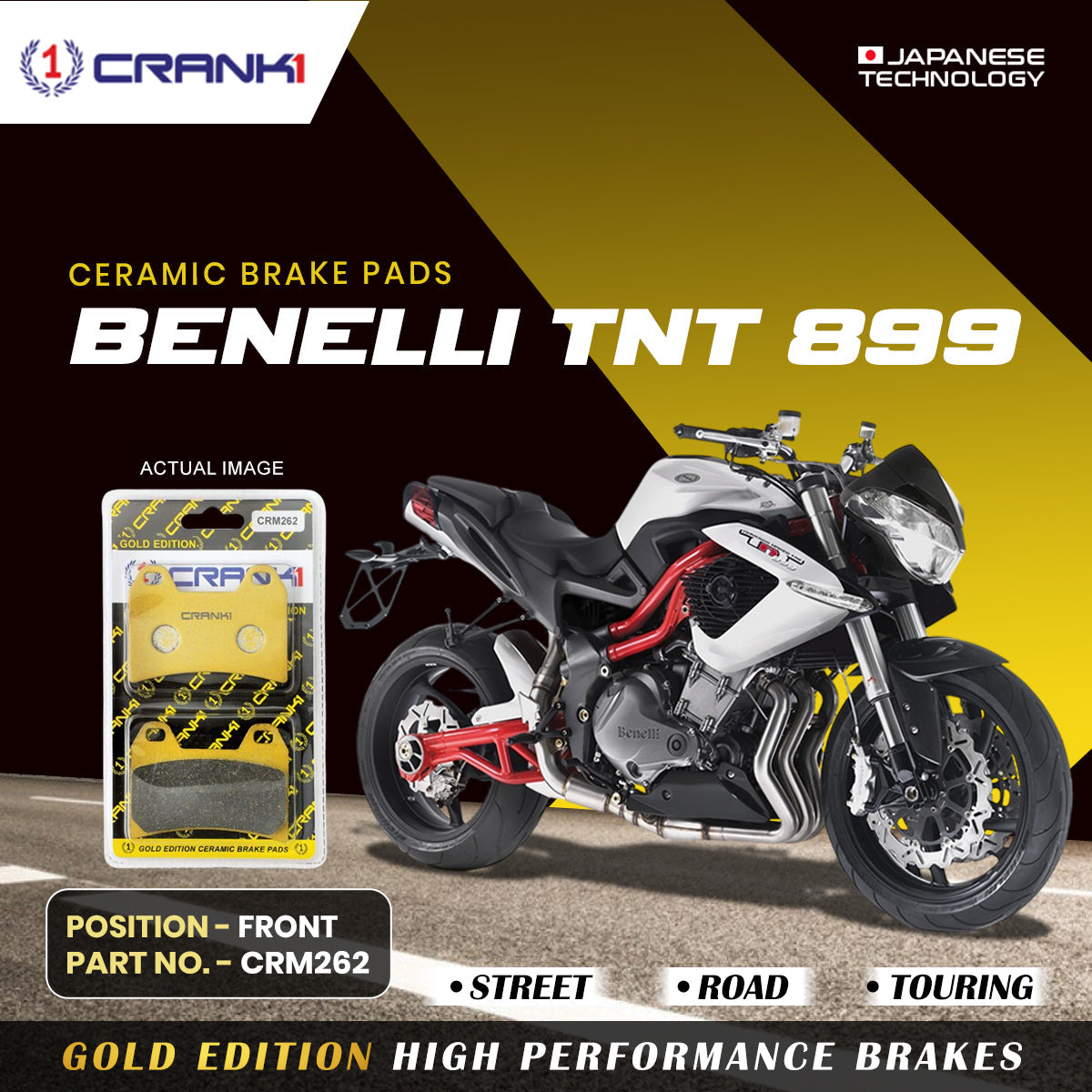 CRANK1 Ceramic Front Brake Pads for Benelli TNT 899 CRM262
