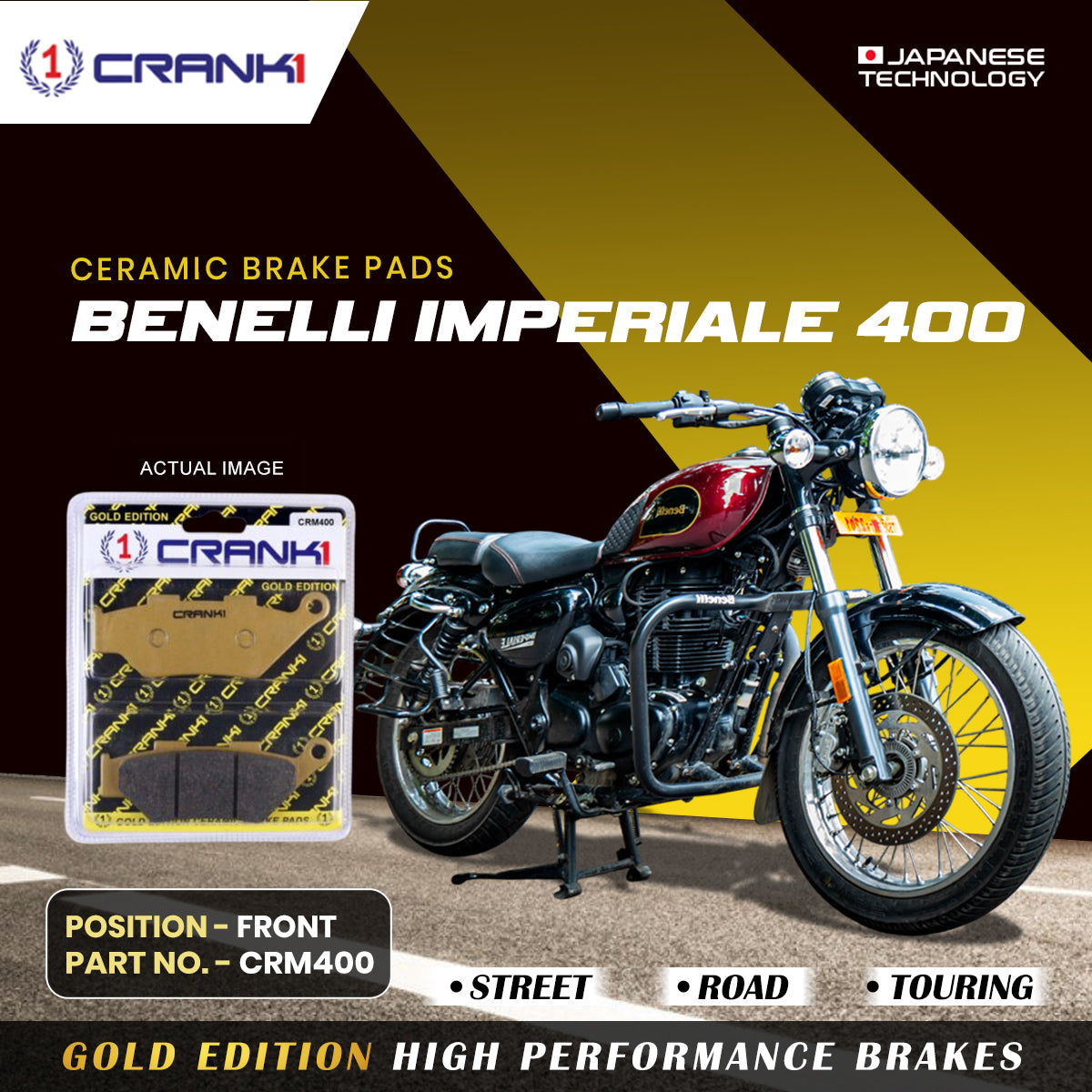 CRANK1 Ceramic Front Brake Pads CRM400 for Benelli Imperiale 400 HH Rated Motorcycle Disc Brake Pads
