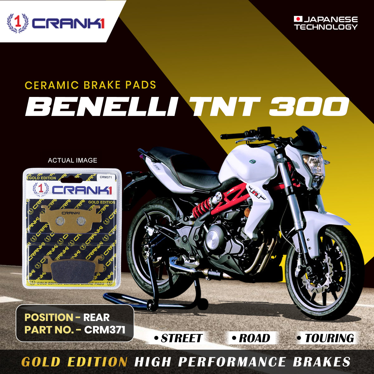 CRANK1 Ceramic Rear Brake Pads CRM371 for Benelli TNT 300