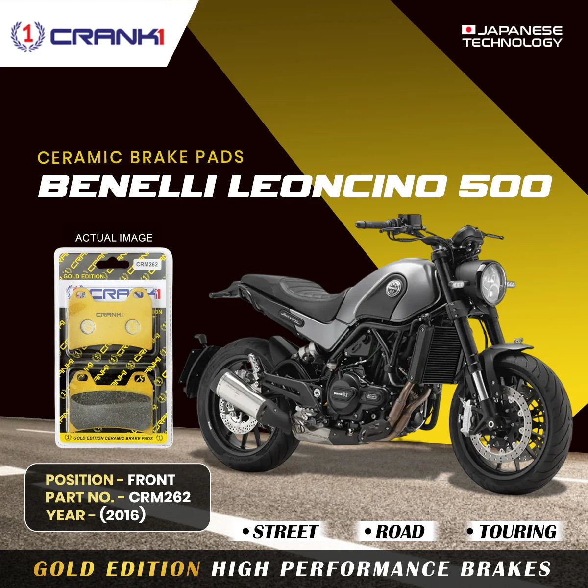 CRANK1 ceramic front brake pads for Benelli Leoncino 500 2016 motorcycle