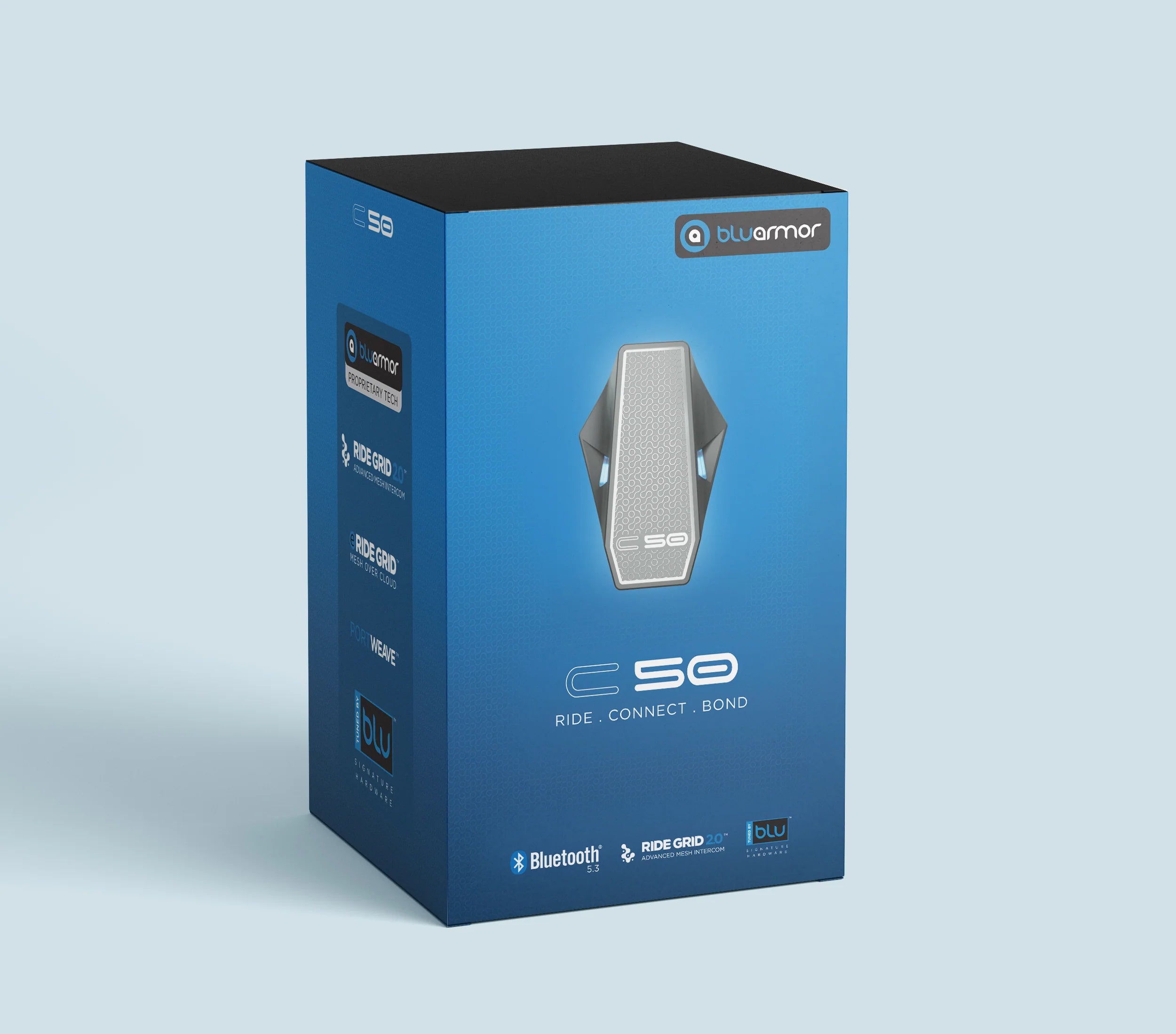 BluArmor C50 mesh helmet intercom with ClickDock mounting and Tuned by BLU sound