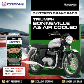 CRANK1 CB691 sintered front brake pads for Triumph Bonneville A3 Air Cooled (2007-2015) high-performance motorcycle braking upgrade.