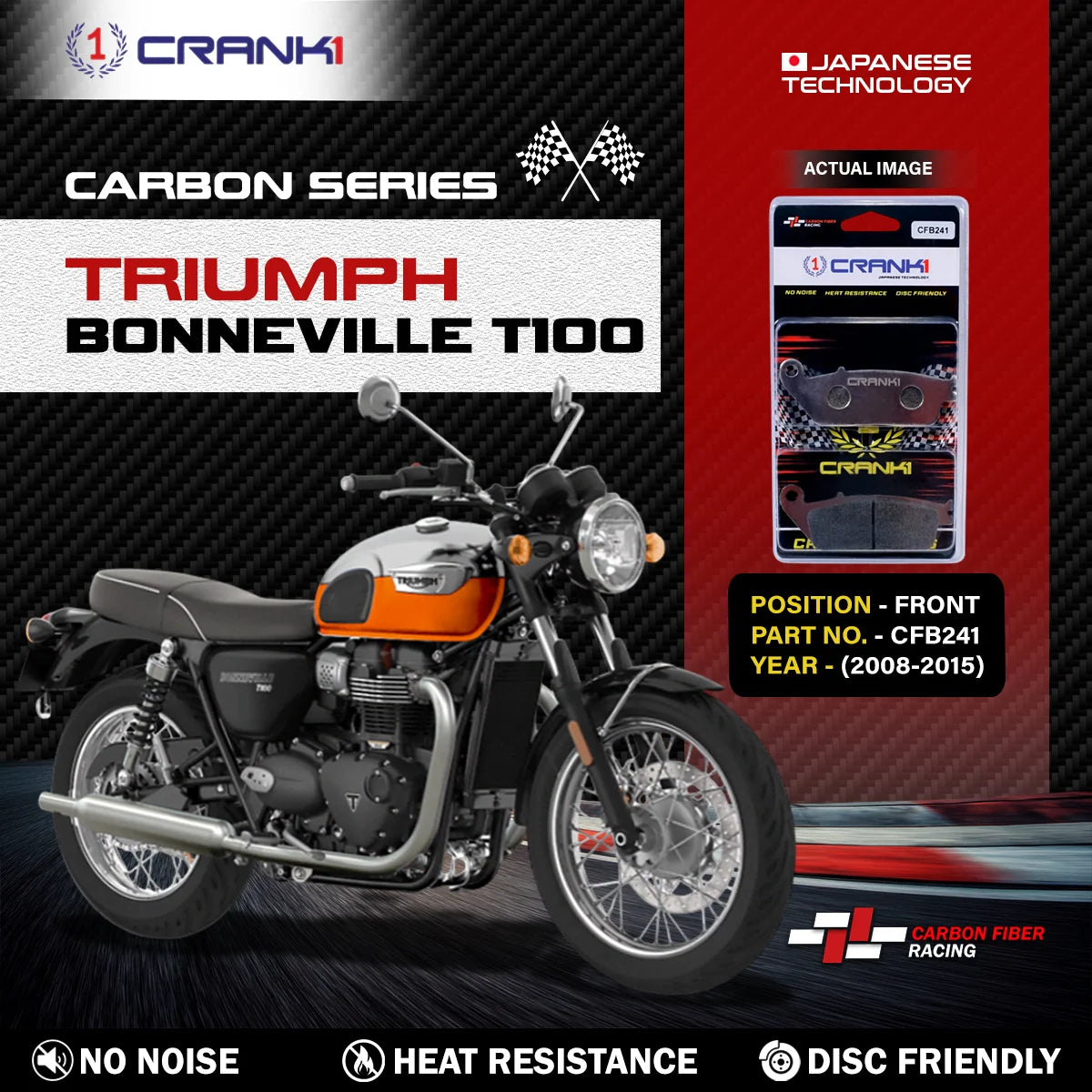 CRANK1 CFB241 carbon front brake pads for Triumph Bonneville T100 2008-2015