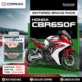 CRANK1 CB694 Sintered Rear Brake Pads for Honda CBR650F (2014-2018) LEGUNDARY Custom