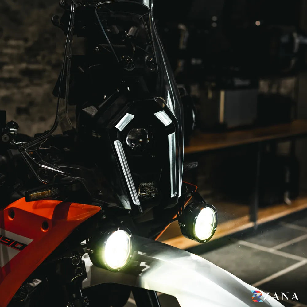 ZANA DRL-R40 Silver Series LED Fog Lights for KTM Motorcycles with OSRAM LEDs, Wireless Controller and 320m Beam Throw | Legendary Custom