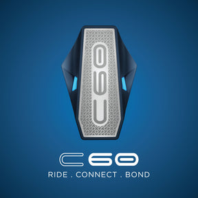 BluArmor C60 motorcycle mesh intercom mounted on helmet for rider communication, GPS navigation, music and group riding support