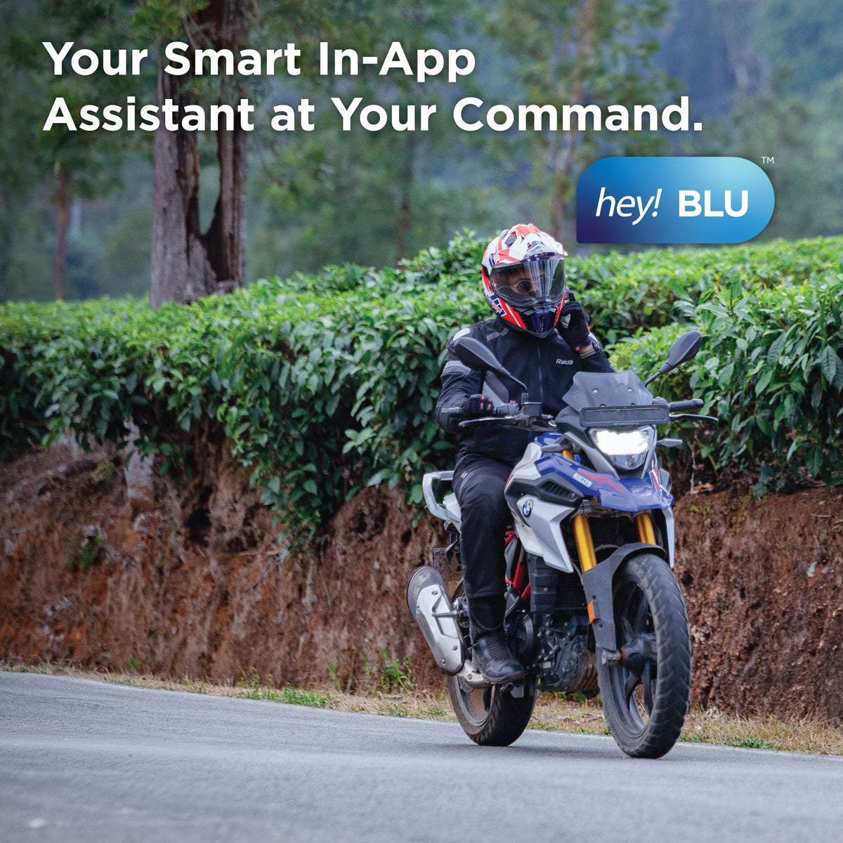 BluArmor C60 Pro Apex motorcycle mesh intercom installed on helmet for rider communication, GPS navigation and group riding support