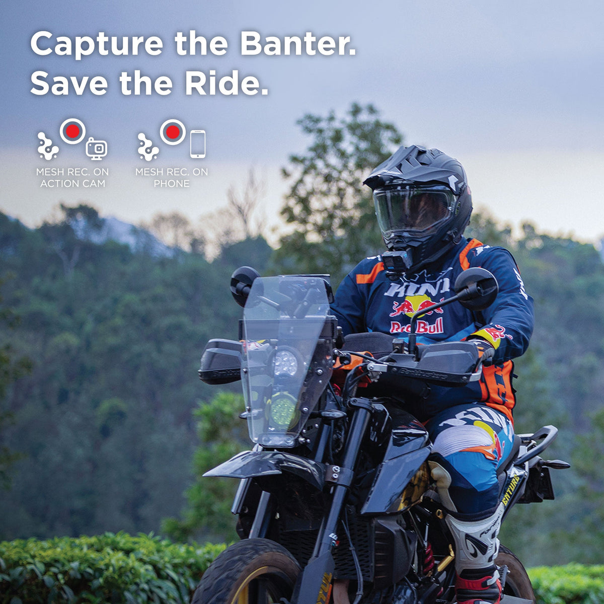 BluArmor C60 Pro Apex motorcycle mesh intercom installed on helmet for rider communication, GPS navigation and group riding support