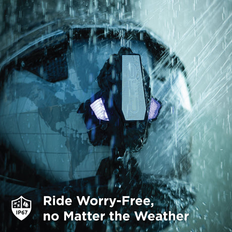 BluArmor C60 Pro Apex motorcycle mesh intercom installed on helmet for rider communication, GPS navigation and group riding support