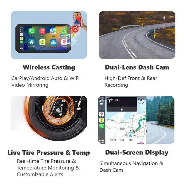 C9 Max Motorcycle Front & Rear Camera with Wireless CarPlay – Aoocci