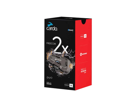 Cardo FREECOM 2X DUO Set of 2 Bluetooth Motorcycle Intercom with JBL Speakers – 2 Rider Communication System