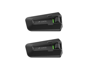 Cardo PACKTALK NEO DUO Set of 2 motorcycle Bluetooth intercom with JBL 40mm speakers, clickable mounting system and waterproof design.

