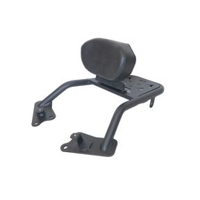 MotoCare Carrier with Backrest installed on Honda CB300F showing passenger comfort support and integrated luggage rack system