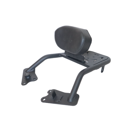 MotoCare Carrier with Backrest installed on Honda CB300F showing passenger comfort support and integrated luggage rack system