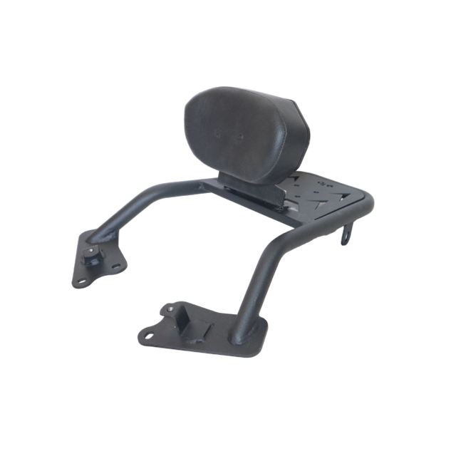 MotoCare Carrier with Backrest installed on Honda CB300F showing passenger comfort support and integrated luggage rack system