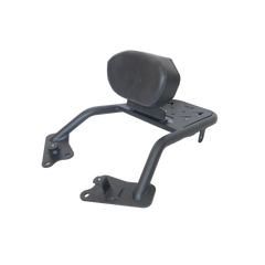 MotoCare Carrier with Backrest installed on Honda CB300F showing passenger comfort support and integrated luggage rack system