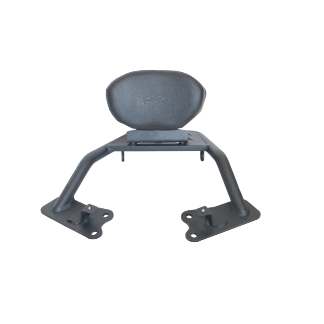 MotoCare Carrier with Backrest installed on Honda CB300F showing passenger comfort support and integrated luggage rack system