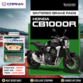 CRANK1 CB691 sintered front brake pads for Honda CB1000R (2018-2020) high-performance motorcycle braking upgrade.