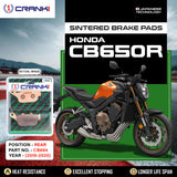 CRANK1 CB694 sintered rear brake pads for Honda CB650R (2019-2020) high-performance motorcycle braking upgrade.
