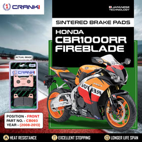 CRANK1 CB093 Sintered Front Brake Pads for Honda CBR1000RR Fireblade 2008-2013 Superbike