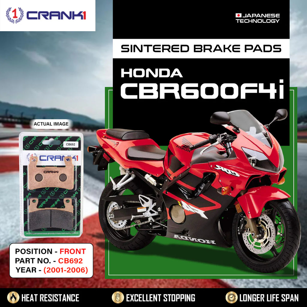 CRANK1 CB692 sintered front brake pads for Honda CBR600F4i (2001-2006) high-performance motorcycle braking upgrade.