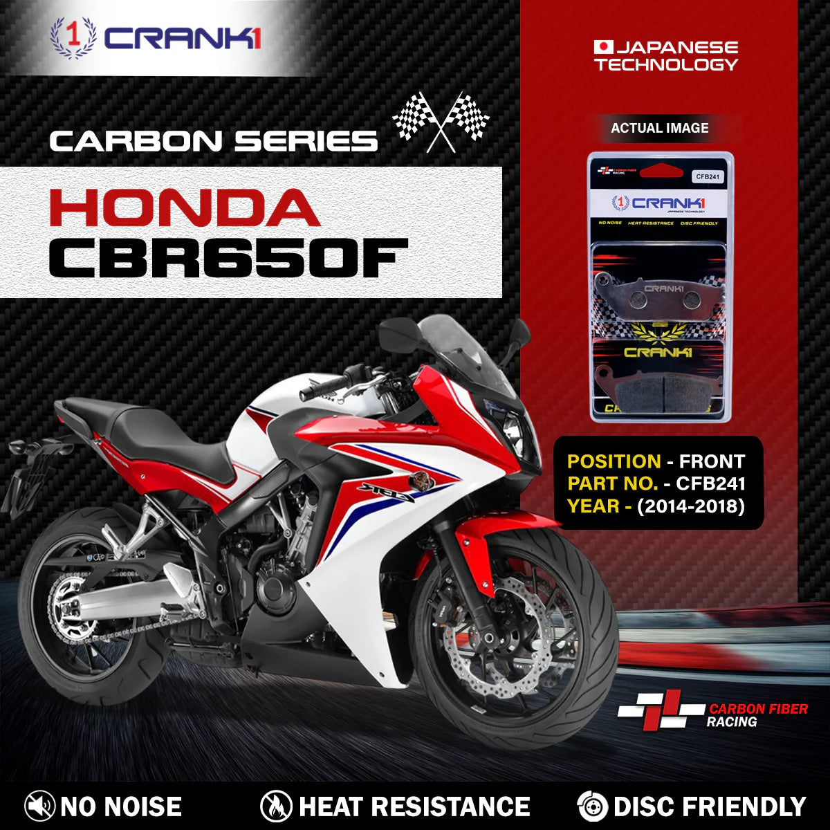 CRANK1 CFB241 Carbon Brake Pads for Honda CBR650F Front