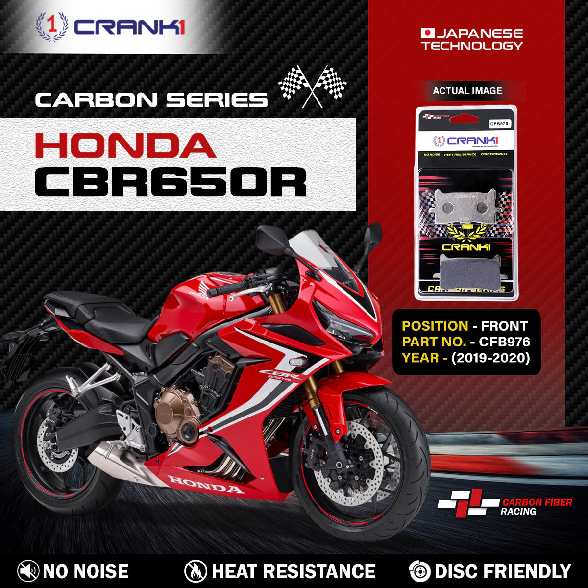 CRANK1 CFB976 carbon brake pads front for Honda CBR650R 2019-2023