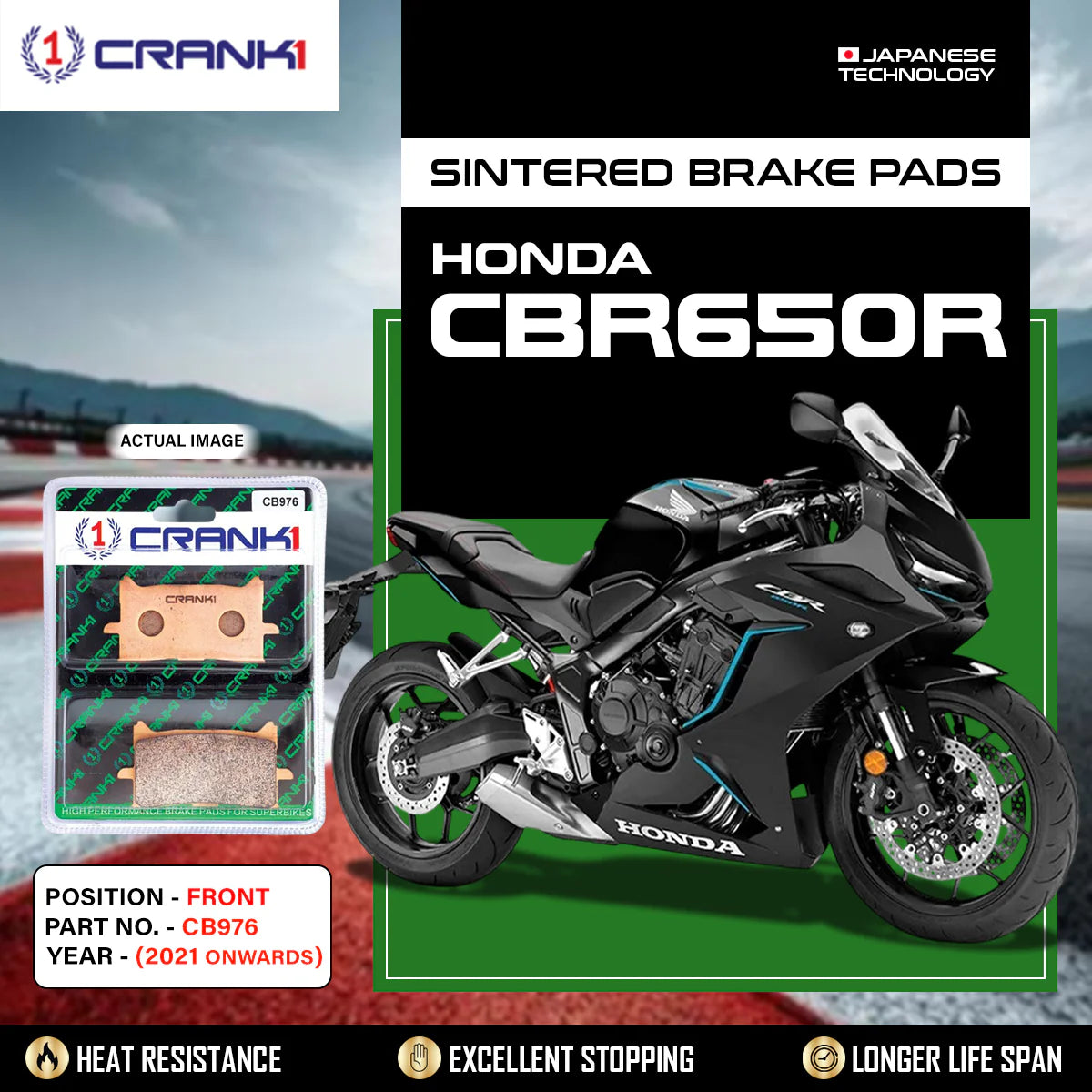 CRANK1 CB976 Sintered Front Brake Pads for Honda CBR650R 2021 Onwards premium motorcycle brake pads