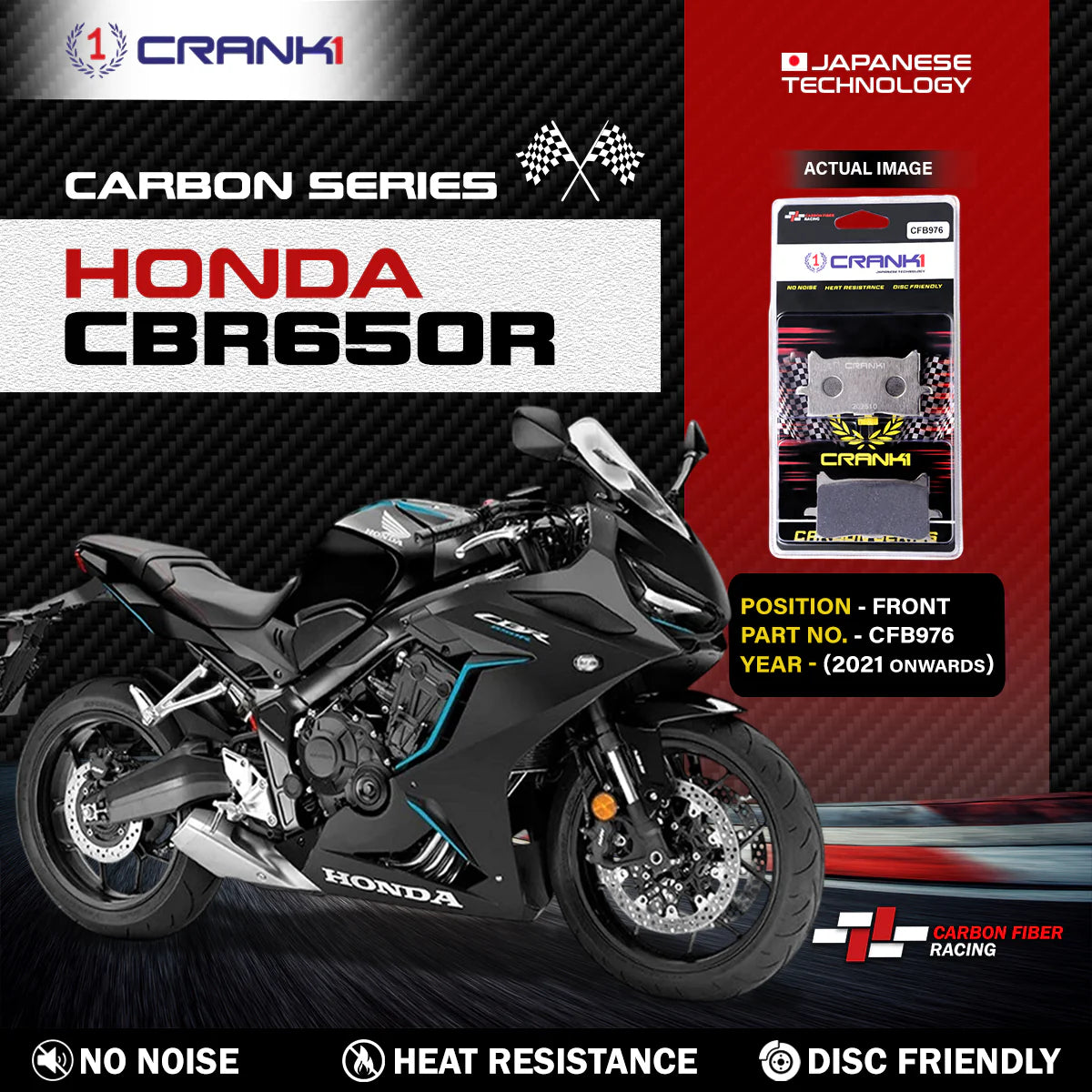 CRANK1 CFB976 Carbon Brake Pads for Honda CBR650R 2021 Front
