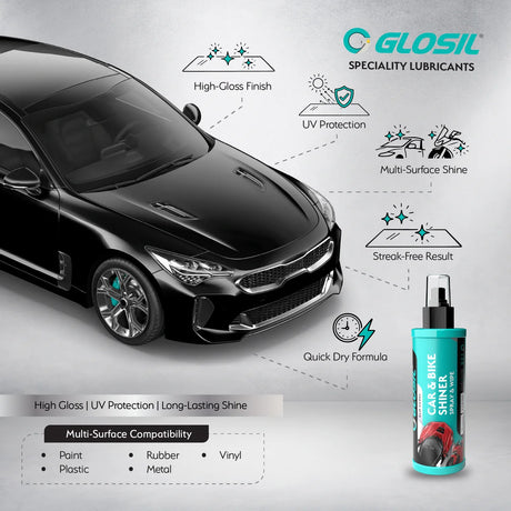Glosil Car & Bike Shiner Spray with high-gloss polish and UV protection, 200ml
