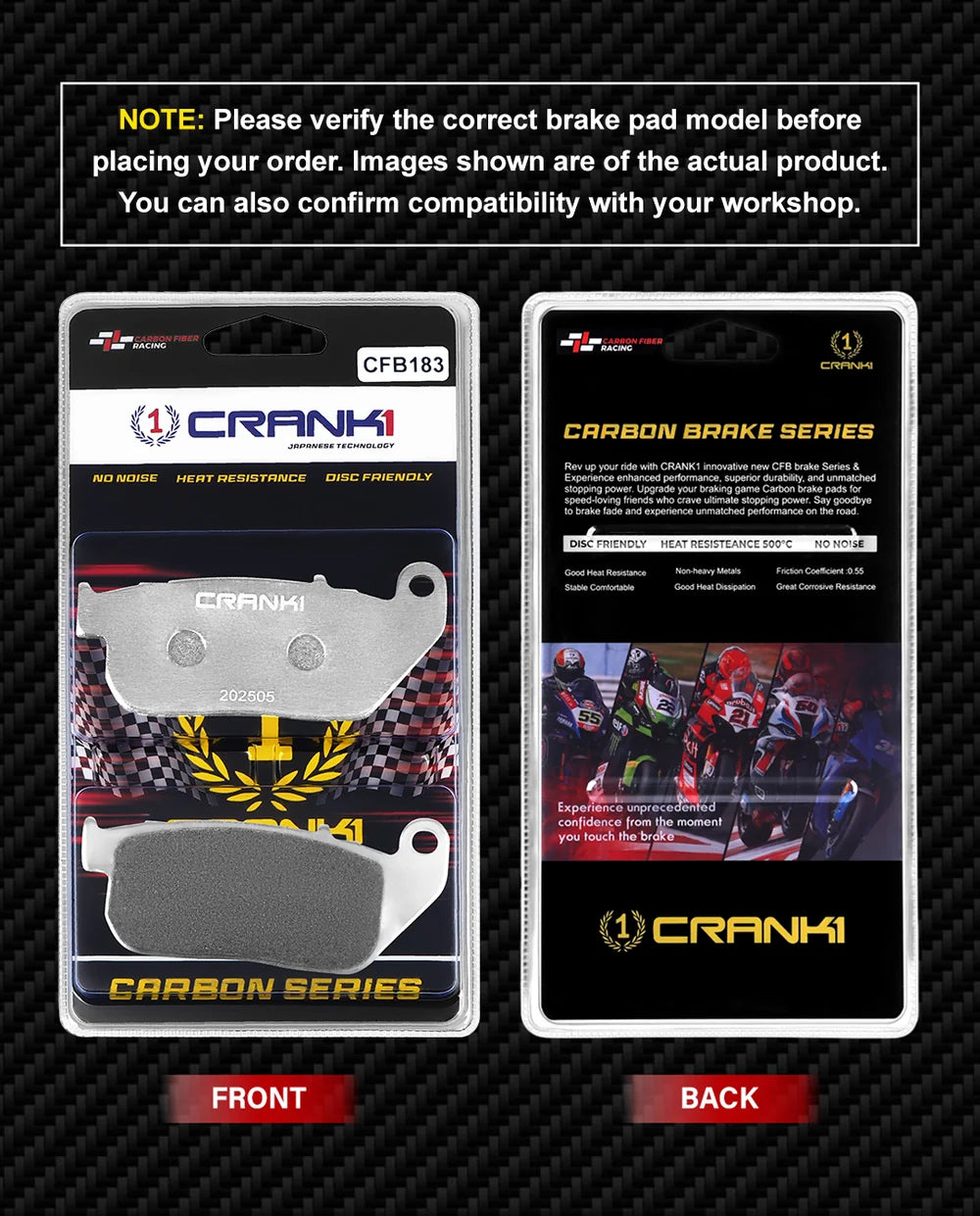 CRANK1 CFB183 carbon front brake pads for Harley Davidson Sportster SuperLow 2011-2013