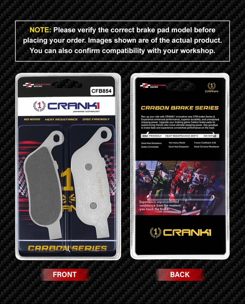 CRANK1 CFB854 carbon rear brake pads for Harley-Davidson Heritage Softail Classic 2015-2017