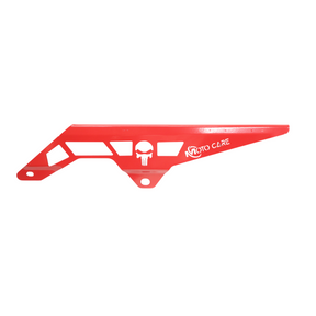 MotoCare red chain guard installed on Hero XPulse 210 protecting chain and sprocket system
