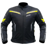 Bison ProGear Clavis Black Neon three-layer motorcycle riding jacket front view