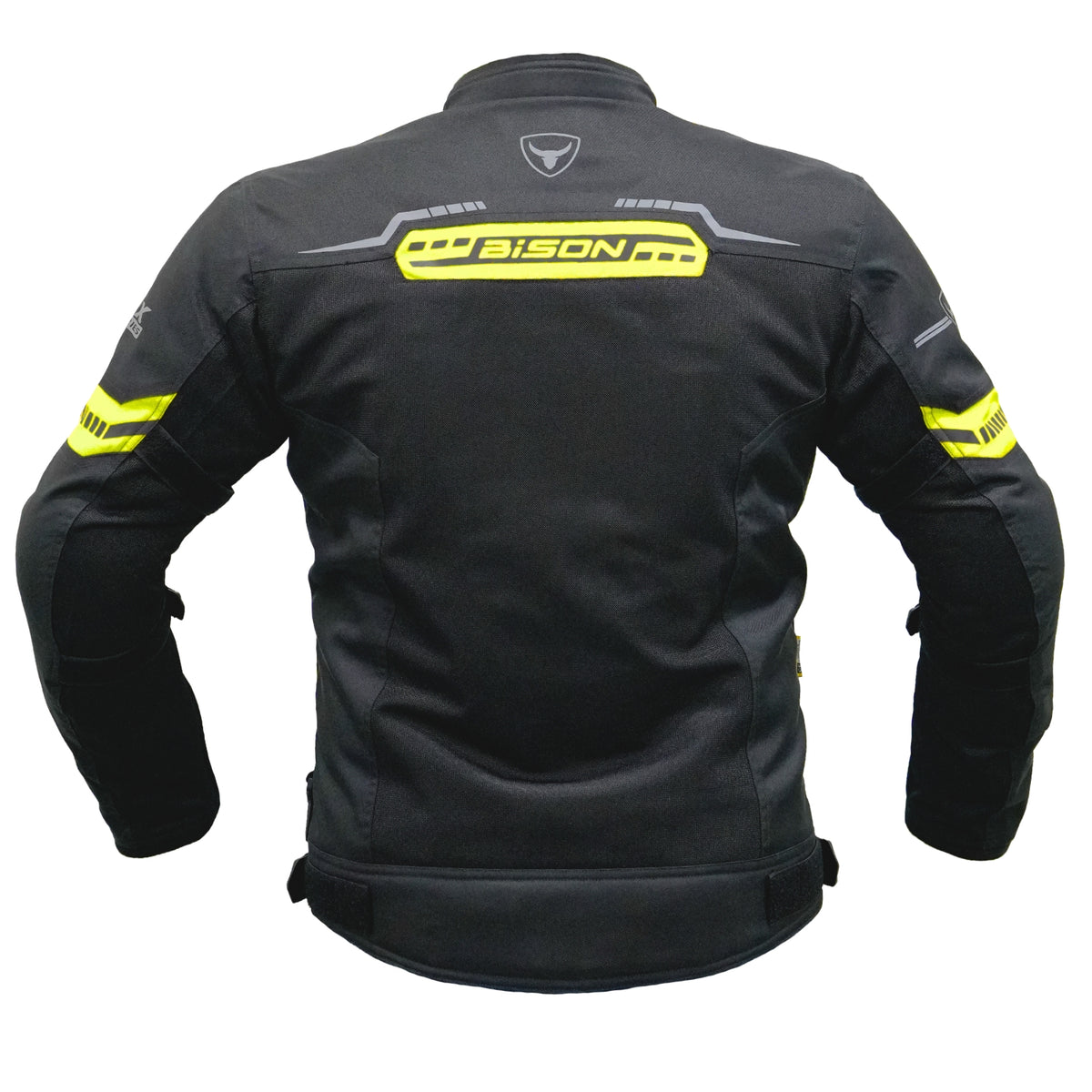 Bison ProGear Clavis Black Neon three-layer motorcycle riding jacket front view