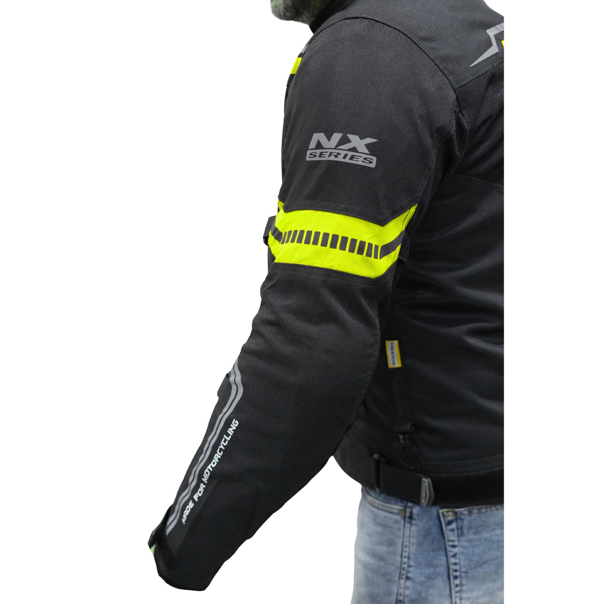 Bison ProGear Clavis Black Neon three-layer motorcycle riding jacket front view