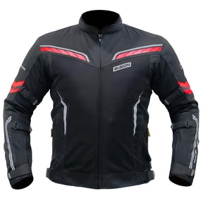 Bison ProGear CLAVIS black red motorcycle riding jacket front view

