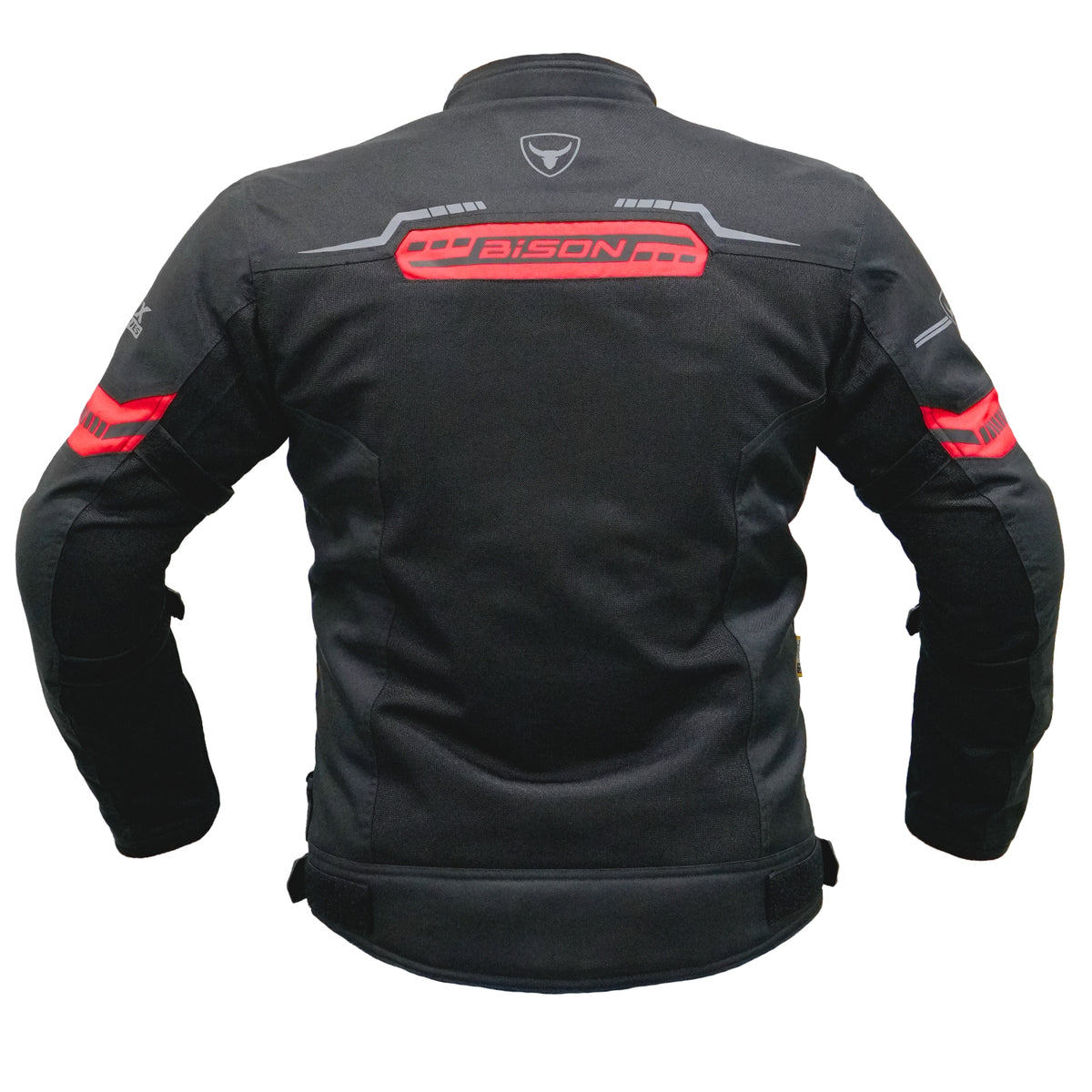Bison ProGear CLAVIS black red motorcycle riding jacket front view

