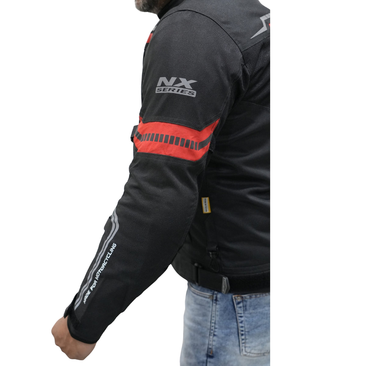 Bison ProGear CLAVIS black red motorcycle riding jacket front view

