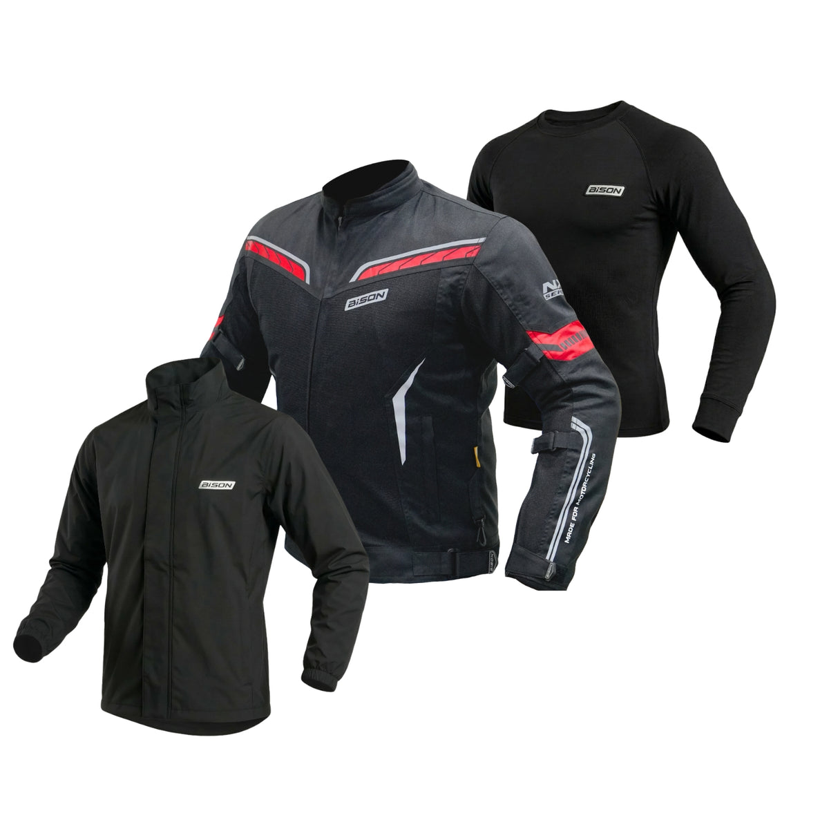 Bison ProGear CLAVIS black red motorcycle riding jacket front view

