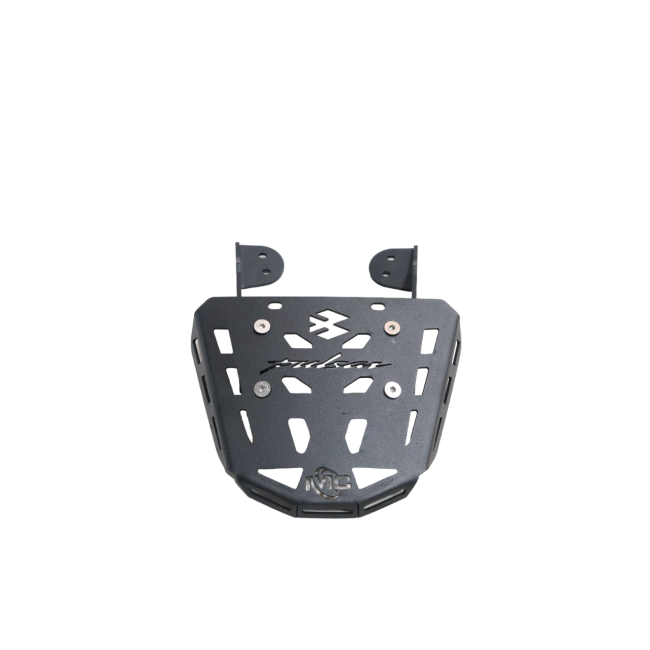 MotoCare CNC Plate Carrier installed on Bajaj Pulsar NS400Z showing underbody protection guard and premium CNC finish