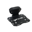 MotoCare CNC carrier plate with integrated backrest installed on Yezdi Adventure motorcycle showing luggage rack and pillion comfort support system