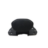 MotoCare CNC carrier plate with integrated backrest installed on Yezdi Adventure motorcycle showing luggage rack and pillion comfort support system