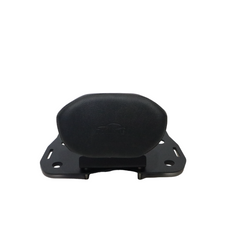 MotoCare CNC carrier plate with integrated backrest installed on Yezdi Adventure motorcycle showing luggage rack and pillion comfort support system