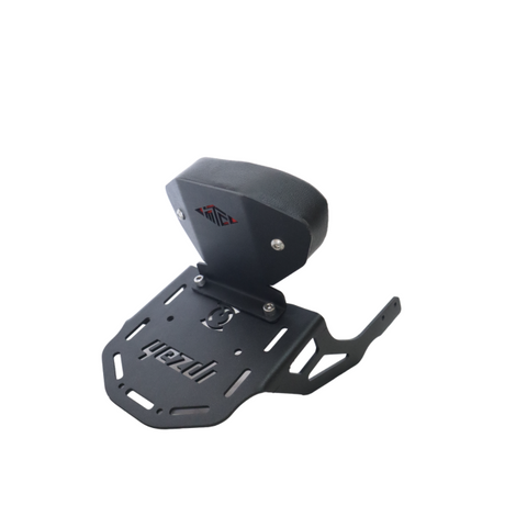 Yezdi Scrambler backrest with carrier plate installed