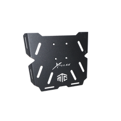 MotoCare CNC carrier plate installed on Hero Xpulse motorcycle rear rack for secure luggage mounting during touring rides