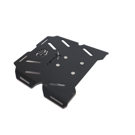 MotoCare CNC carrier plate installed on Hero Xpulse motorcycle rear rack for secure luggage mounting during touring rides