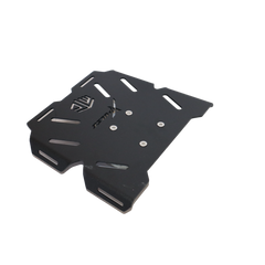 MotoCare CNC carrier plate installed on Hero Xpulse motorcycle rear rack for secure luggage mounting during touring rides