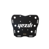 MotoCare CNC carrier plate mounted on Yezdi Adventure motorcycle rear showing heavy duty luggage support and secure mounting system
